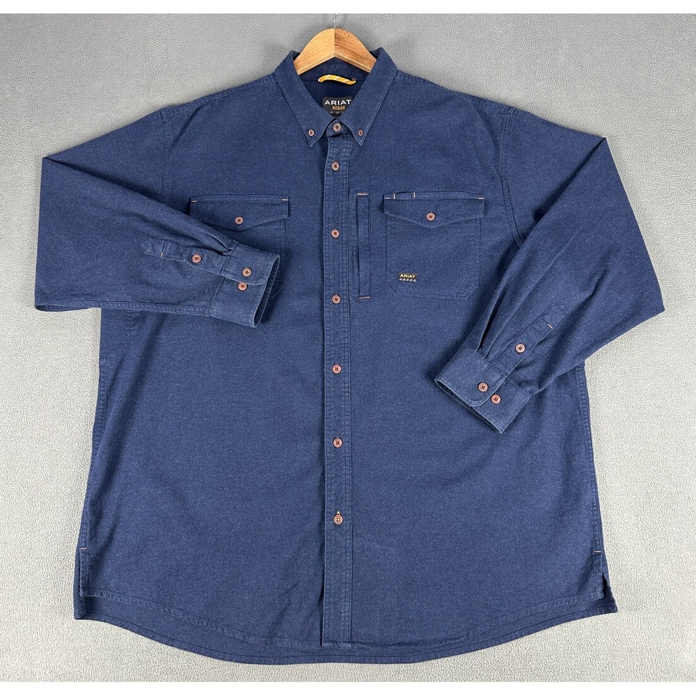 Ariat Shirt Mens 2XL Blue Rebar Durastretch Flannel Performance Workwear Cowboy